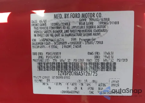 2010 Ford Mustang Gt/Gt Premium z USA, uszkodzony, nr VIN 1ZVBP8CH6A5126725